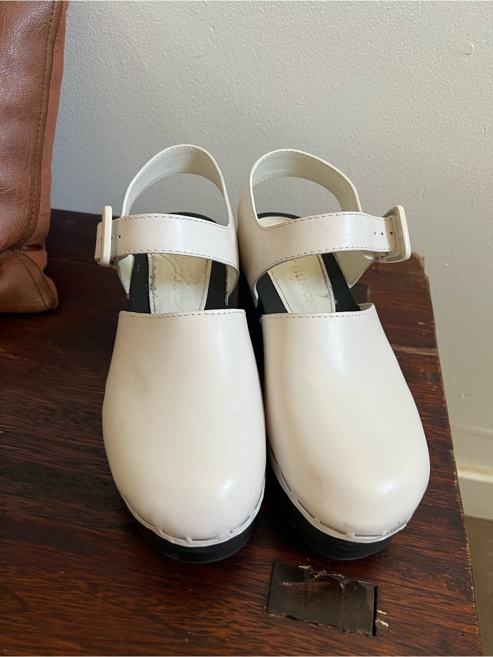 Tory Burch Cream Leather Mary Jane Clogs with Strap